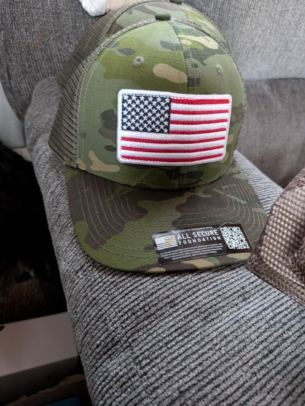 Camo Trucker Hat with American Flag Patch DeWalt